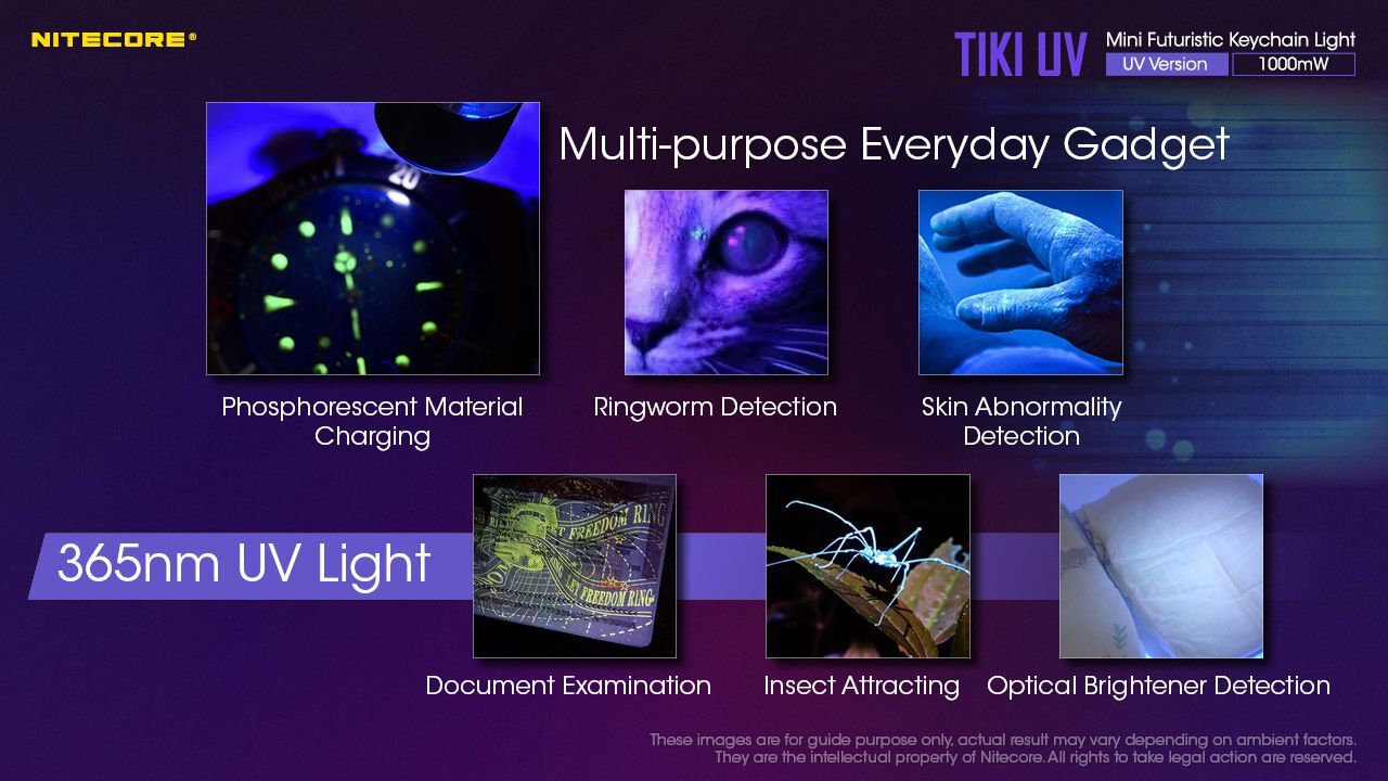 TIKI UV Luminus SST-10UV 365nh 1000мВт+ CRI white LEDs 2часа Rechargeable Li-ion